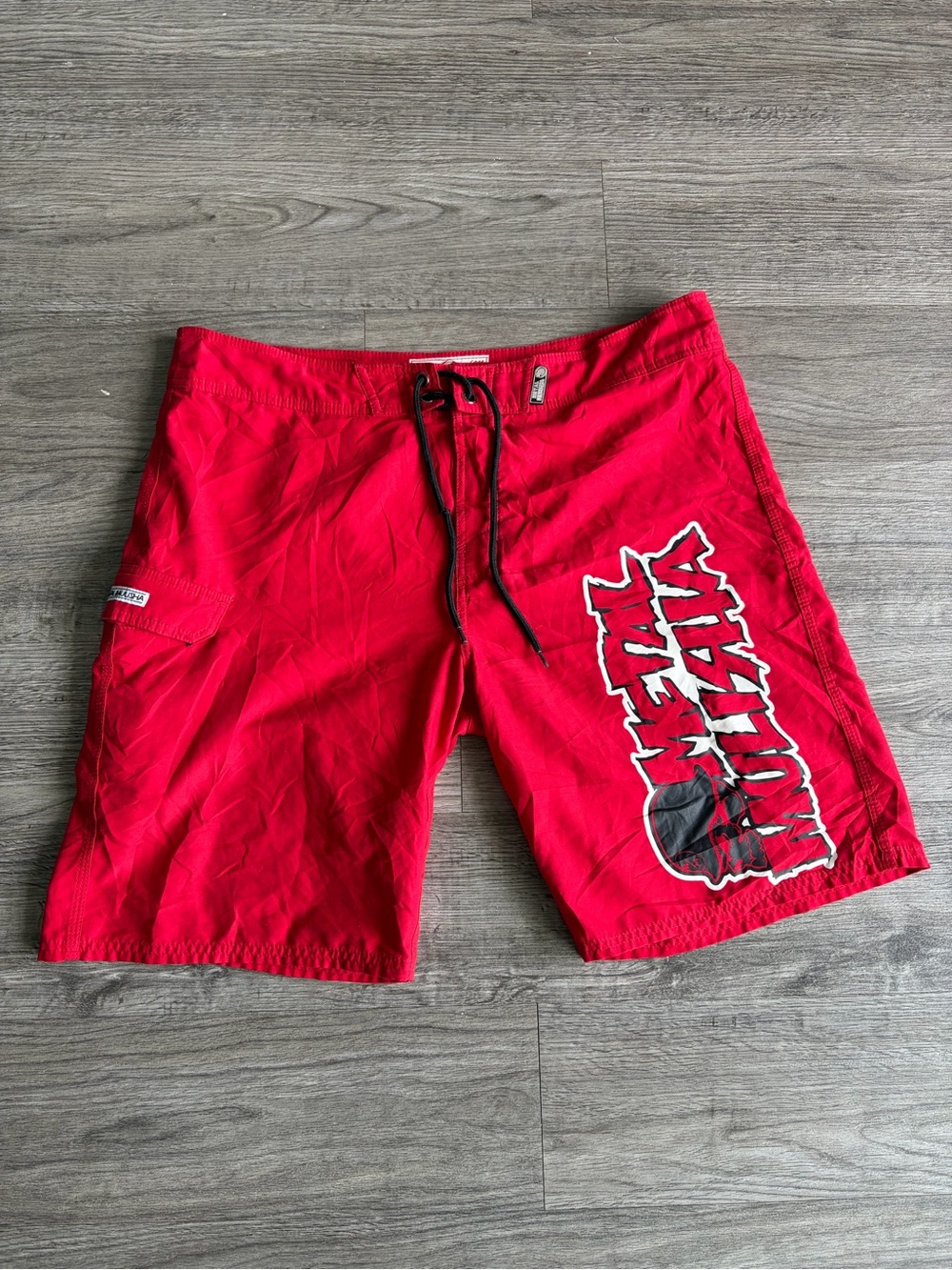 Metal Mulisha Red Men’s Board Shorts with Bold Graphic